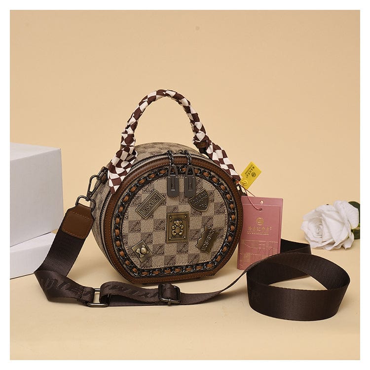  Fashion Retro Bear Badge Print Real Leather Purse Handbags, Round  Shoulder Bag Cross Body For Women (Khaki,One Size) : Clothing, Shoes &  Jewelry