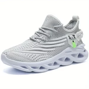 Men's Knit Breathable Lace Up Running Shoes, Lightweight Comfy Sneaker, Spring And Summer