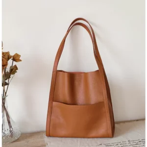 Solid color simple genuine leather shoulder bag