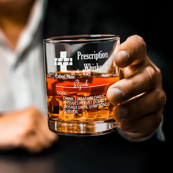 Personalized Funny Prescription Whisky Glasses and Slate Coaster with Laser Engraved Name