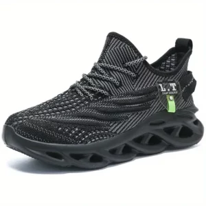 Men's Knit Breathable Lace Up Running Shoes, Lightweight Comfy Sneaker, Spring And Summer