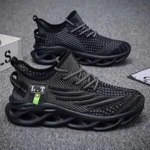 Men's Knit Breathable Lace Up Running Shoes, Lightweight Comfy Sneaker, Spring And Summer