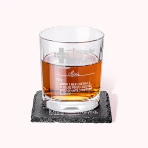 Personalized Funny Prescription Whisky Glasses and Slate Coaster with Laser Engraved Name