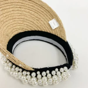 Beige straw pearls beads visor