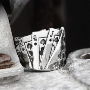 Straight Flush Poker Cards Stainless Steel Ring