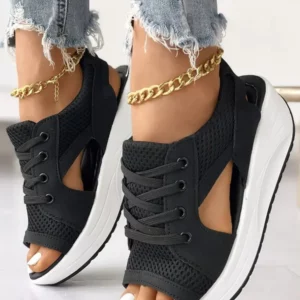 Contrast Paneled Cutout Lace-up Muffin Sandals