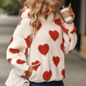 Plush heart-shaped hooded sweatshirt