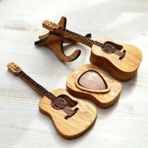 Personalized Wooden Guitar Pick Box with Stand