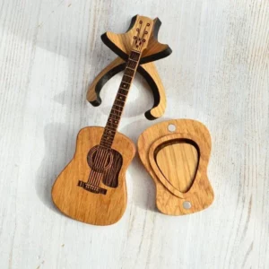 Personalized Wooden Guitar Pick Box with Stand