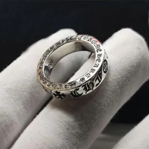 925 Sterling Silver Engraved Cross Lucky Ring