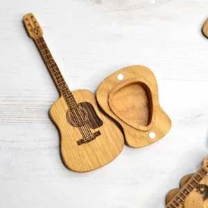 Personalized Wooden Guitar Pick Box with Stand