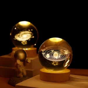 3D Crystal Ball Night Light With Wood Base