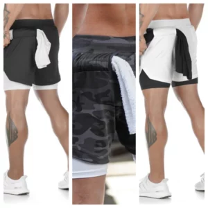 Professional Men's Multi-Pocket Double-Layer Sports Shorts