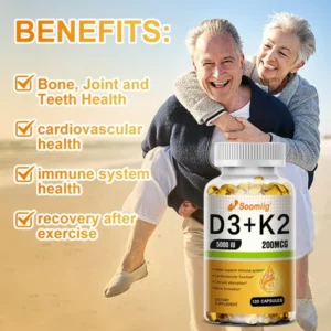 SOOMIIG Vitamin D3 5000IU + Vitamin K2 (MK-7) Capsules: Bone & Immune Support