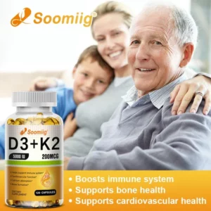 SOOMIIG Vitamin D3 5000IU + Vitamin K2 (MK-7) Capsules: Bone & Immune Support