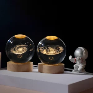 3D Crystal Ball Night Light With Wood Base