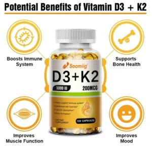 SOOMIIG Vitamin D3 5000IU + Vitamin K2 (MK-7) Capsules: Bone & Immune Support