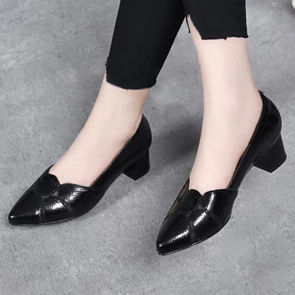 Women’s Chunky Heels Pointed Toe Retro Leather Shoes