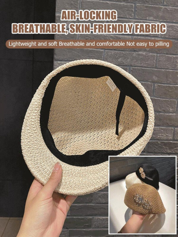 Thin Crochet Japanese Style Versatile Rhinestone Beret