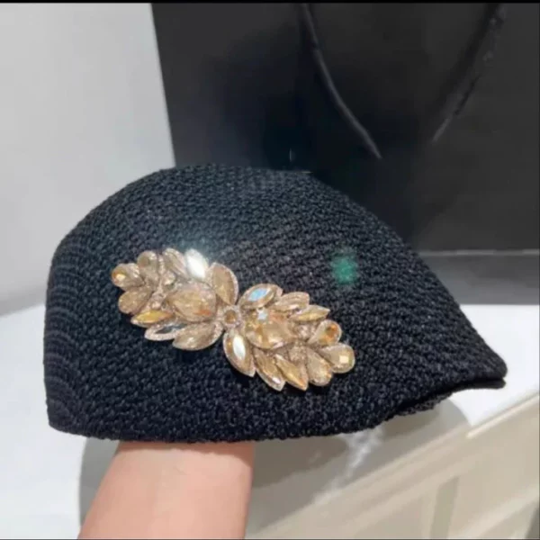 Thin Crochet Japanese Style Versatile Rhinestone Beret