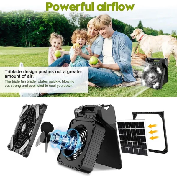 Multifunction Portable Solar Fan for Outdoor