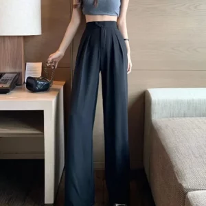 Figure-flattering versatile high-waisted wide leg trousers