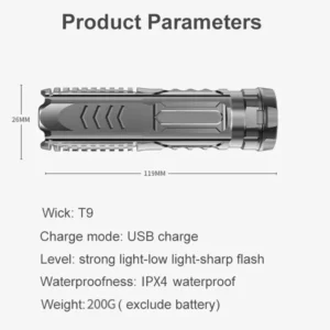 6000LM Waterproof Flashlight Built in Battery USB Charging