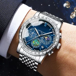 Luxury men's steel quartz watch