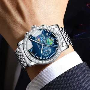 Luxury men's steel quartz watch