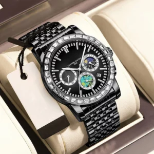 Luxury men's steel quartz watch