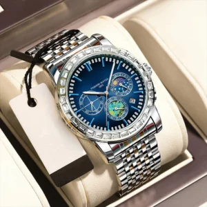 Luxury men's steel quartz watch