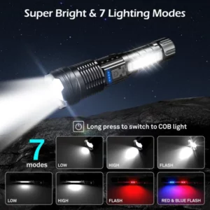 Outdoor lighting white laser flashlight with cob warning side work light