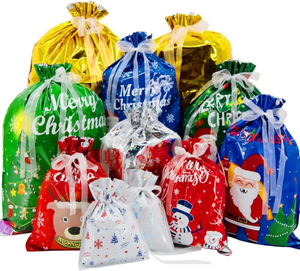 Christmas Gift Bags with Drawstring Design